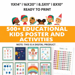 500+ Kids Educational Digital Posters –  Worksheets & Prints, Montessori Classroom Decor, Nursery Wall Art, Boho Kids Room Printable, Canva Templat